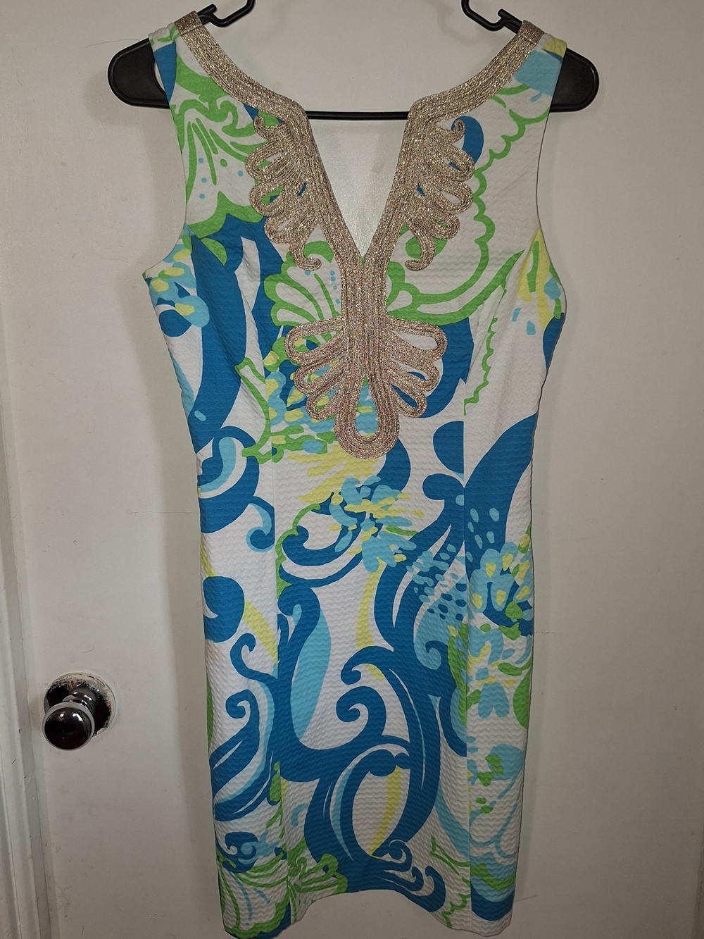 Lilly Pulitzer White Midi Dress with Blue and Green Print